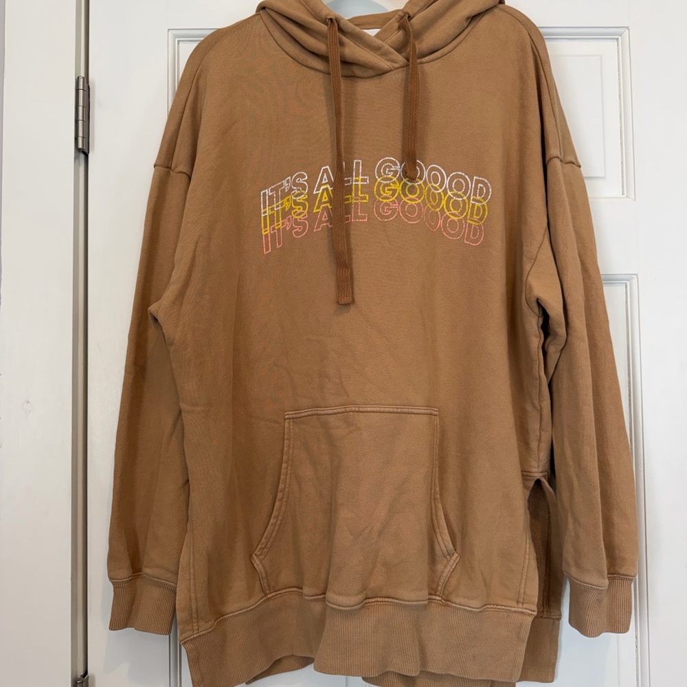 aerie Brown Hoodie with Multicolor "It's All Good" Graphic